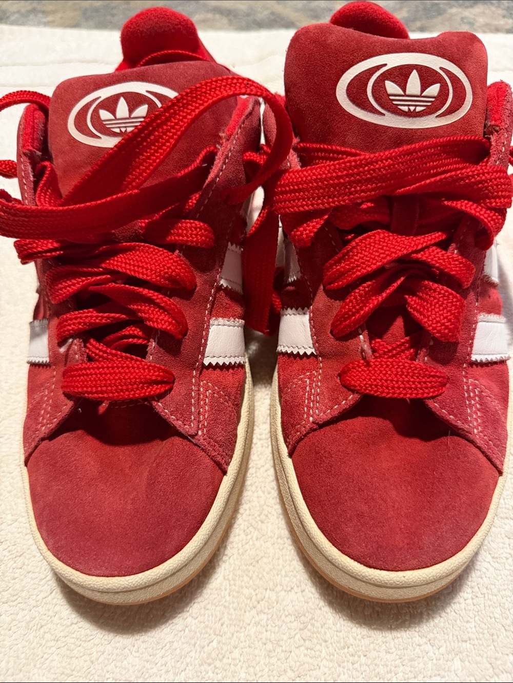 adidas Kids Red Suede Low-Top Sneakers with White Stripes